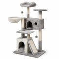 Árbol para gatos de múltiples niveles con rascadores de sisal y plataformas de felpa gris