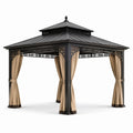 Gazebo de Aluminio con Cortinas de Poliéster Beige 3x3 m