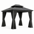 Pérgola de aluminio con techo metálico y cortinas negras 350x350x270 cm