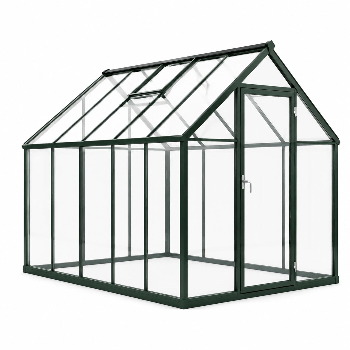 Invernadero de aluminio y vidrio templado verde oscuro