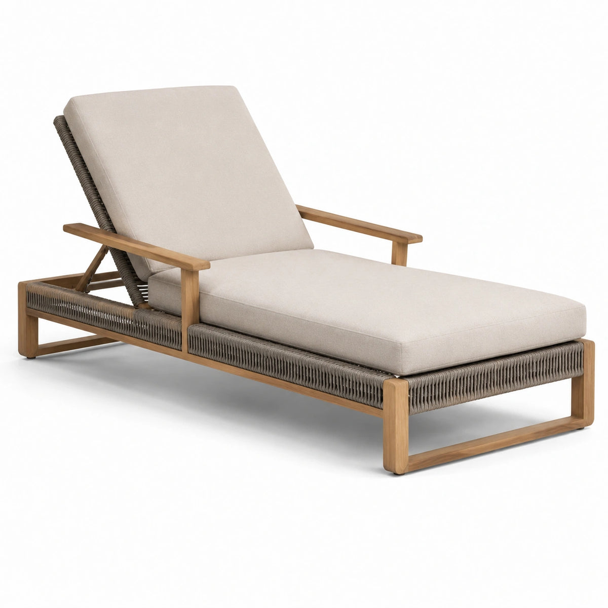 Tumbona de madera de teca y tela de poliéster beige
