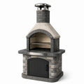 Barbacoa de piedra y acero inoxidable con chimenea