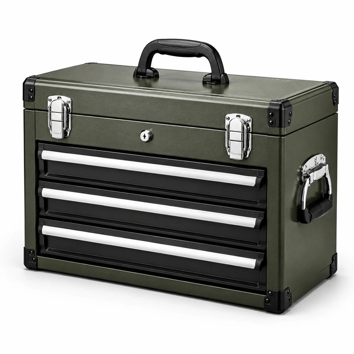 Caja de herramientas de metal con 3 cajones verde 52x22x30 cm