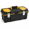 Caja de herramientas de plástico polipropileno negro y amarillo con cerraduras metálicas 52x26x25 cm