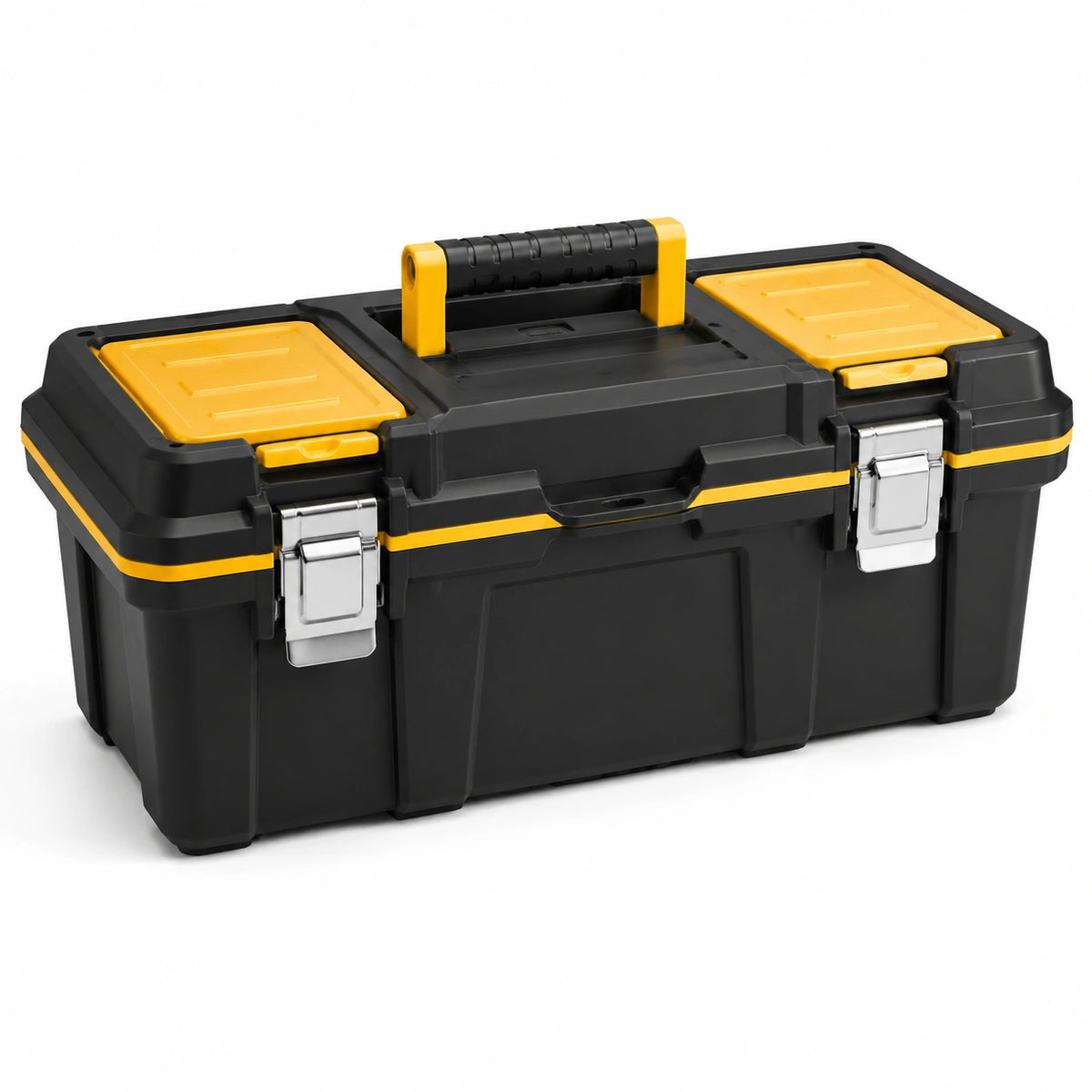 Caja de herramientas de plástico polipropileno negro y amarillo con cerraduras metálicas 52x26x25 cm