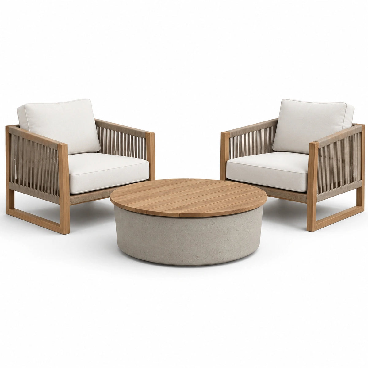 Juego de muebles de jardín de teca y concreto