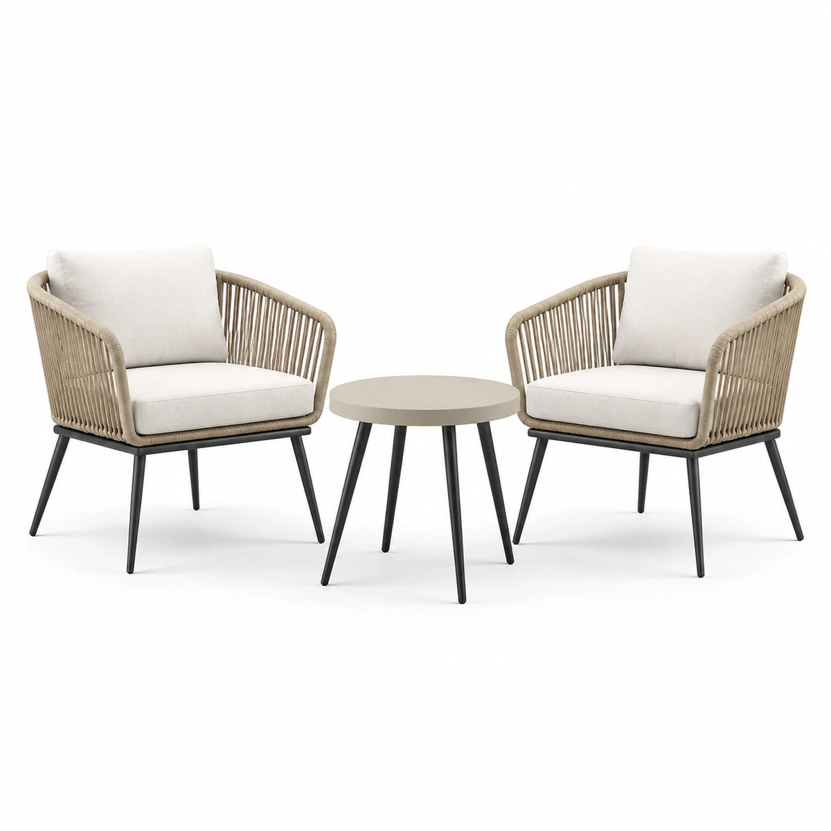 Juego de Muebles de Jardín de Cuerda y Metal con Cojines Beige
