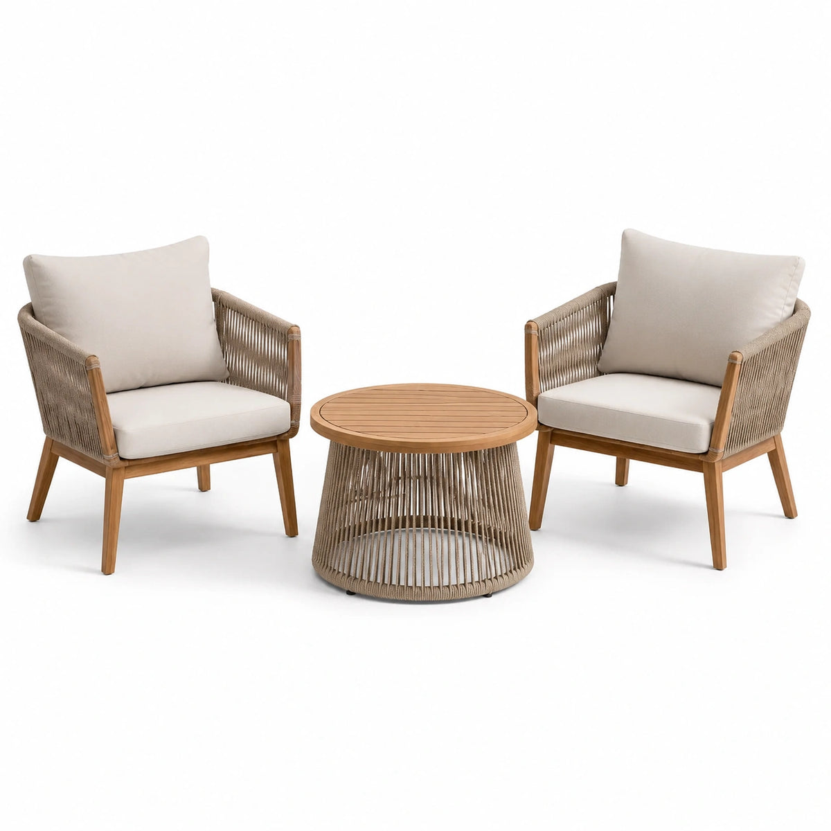 Conjunto de jardín con sillones y mesa de madera y poliéster