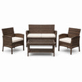Conjunto de muebles de jardín de ratán sintético marrón con cojines crema