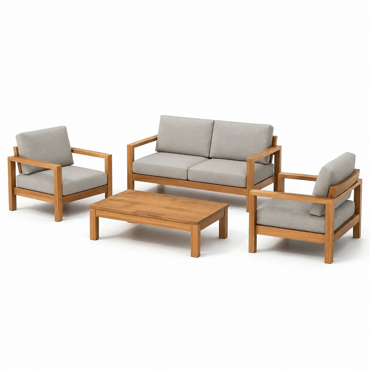 Conjunto de Sofá de Madera de Teca y Cojines de Algodón Gris
