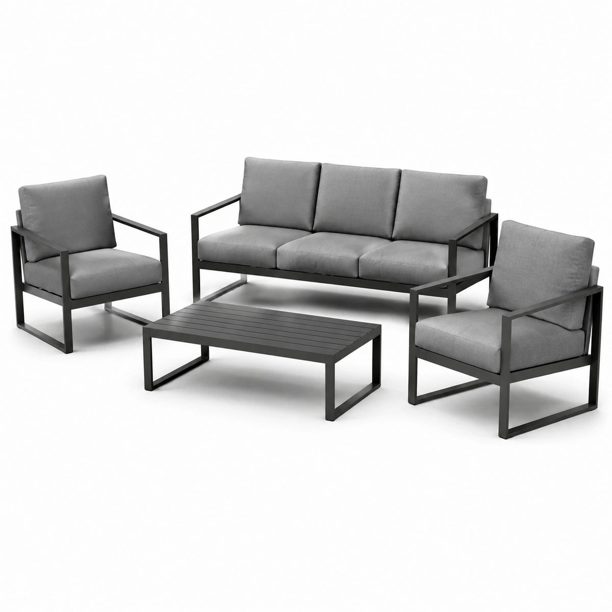 Conjunto de Muebles de Jardín de Aluminio con Cojines de Poliéster Grises